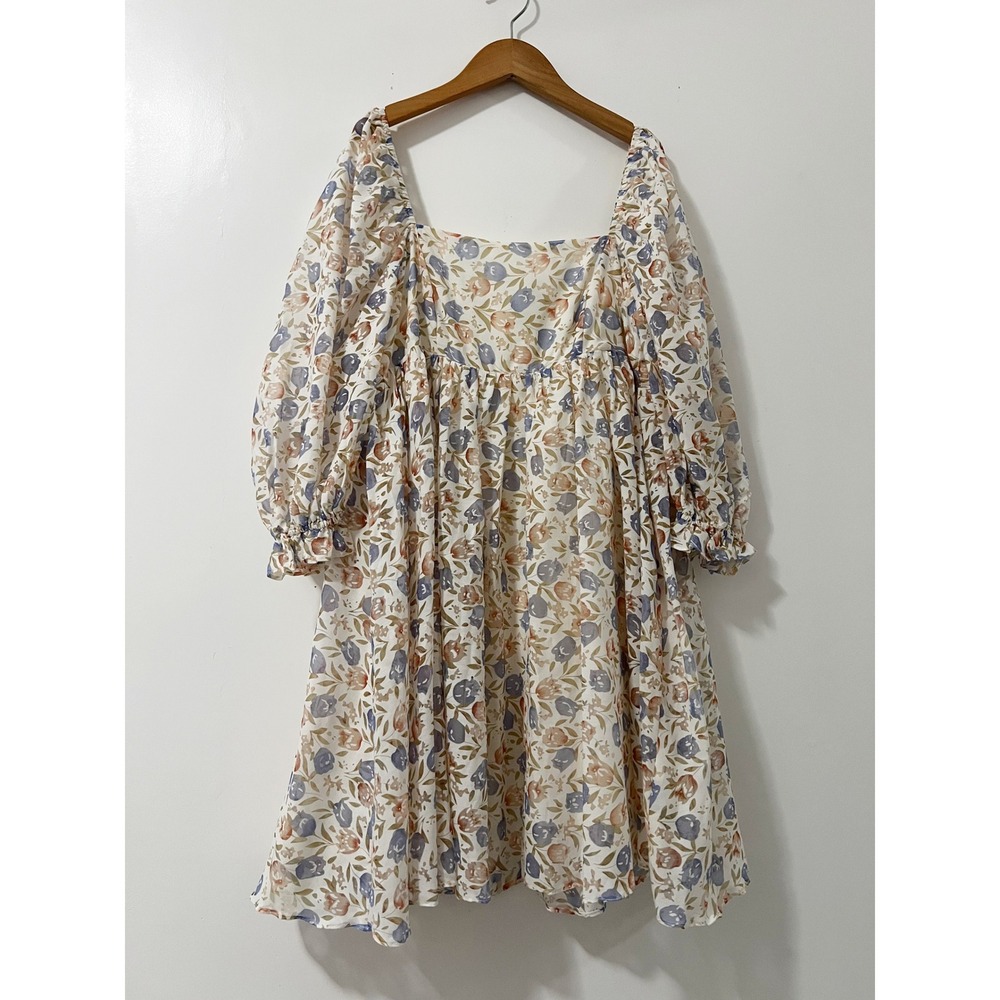Storia Floral Mini Dress - Cream and Blue
